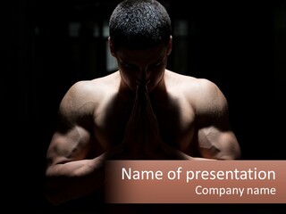 A Man Is Praying In The Dark With His Hands Together PowerPoint Template