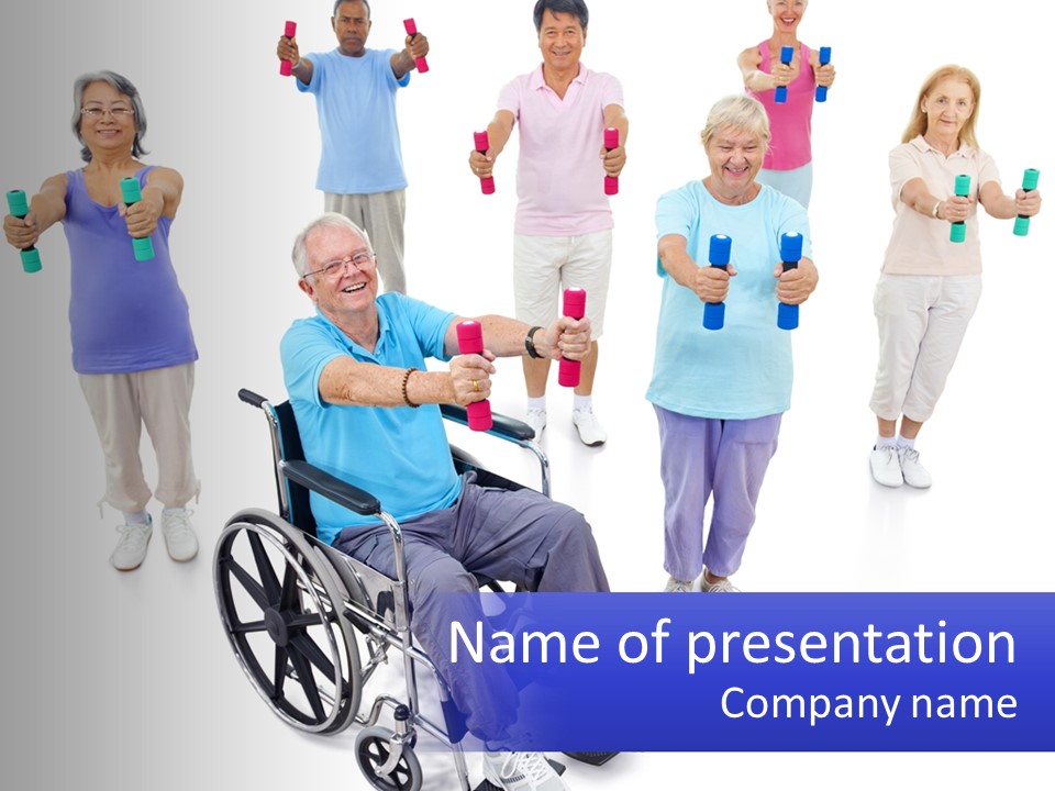 A Man In A Wheel Chair Holding Dumbs PowerPoint Template