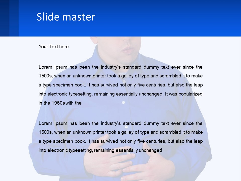 A Man In A Blue Shirt Is Holding A Blue Sign PowerPoint Template