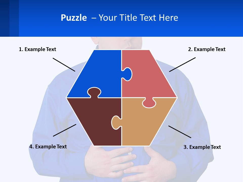 A Man In A Blue Shirt Is Holding A Blue Sign PowerPoint Template