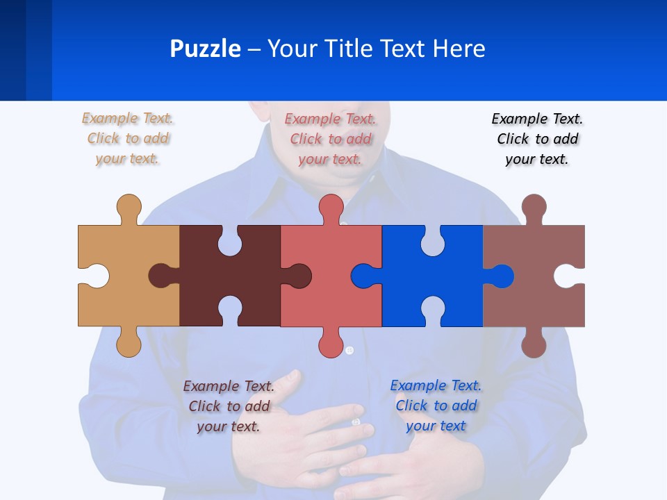 A Man In A Blue Shirt Is Holding A Blue Sign PowerPoint Template