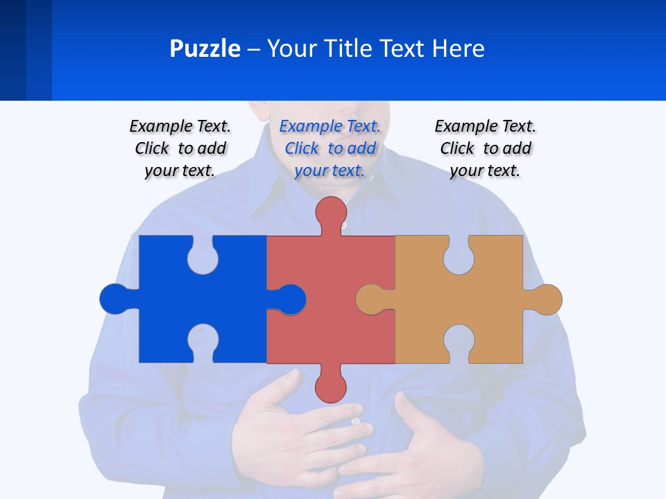 A Man In A Blue Shirt Is Holding A Blue Sign PowerPoint Template