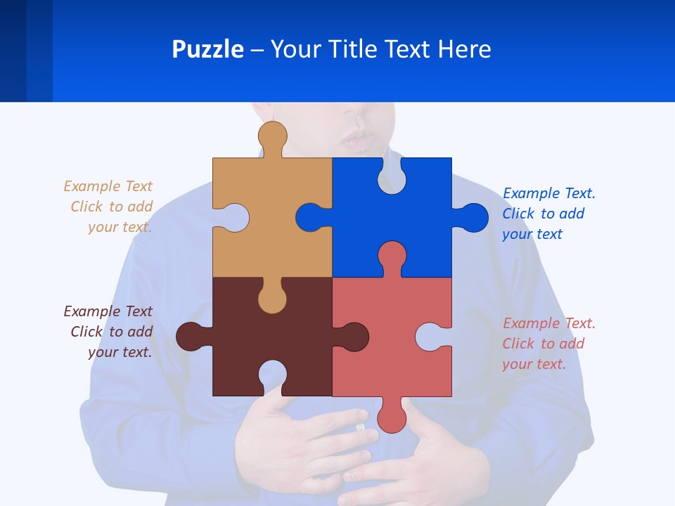 A Man In A Blue Shirt Is Holding A Blue Sign PowerPoint Template