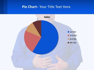 A Man In A Blue Shirt Is Holding A Blue Sign PowerPoint Template