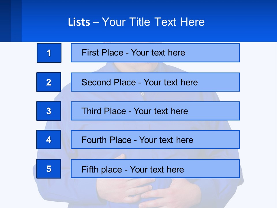 A Man In A Blue Shirt Is Holding A Blue Sign PowerPoint Template