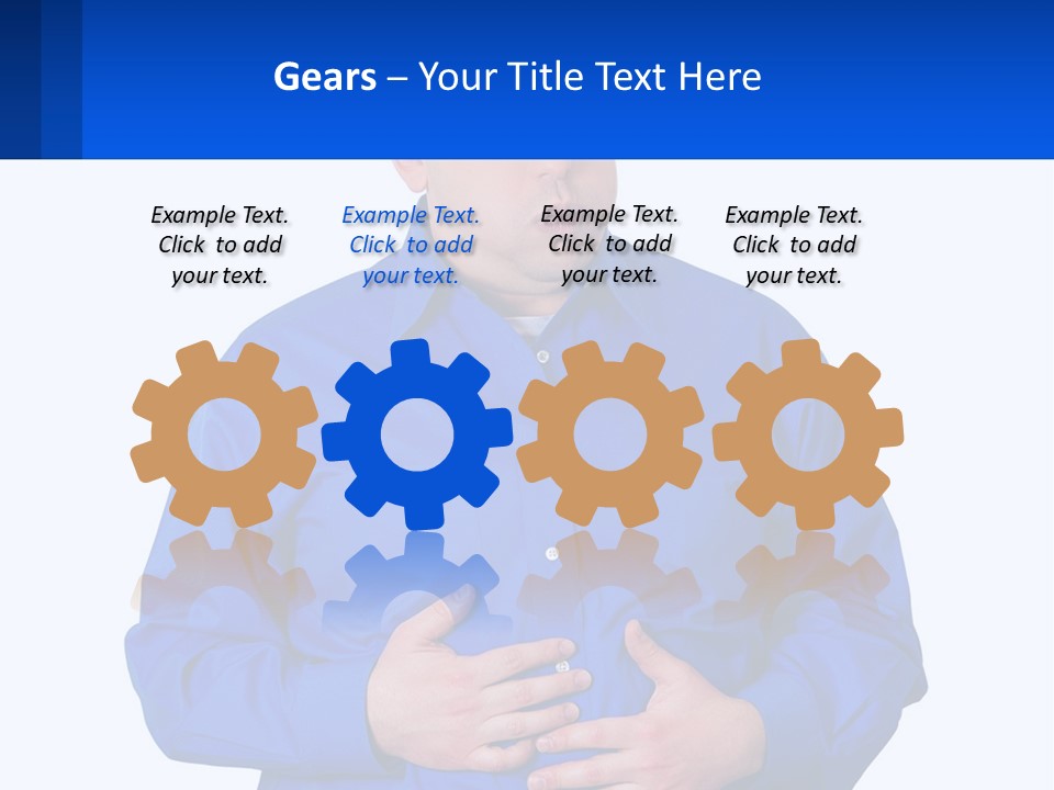 A Man In A Blue Shirt Is Holding A Blue Sign PowerPoint Template