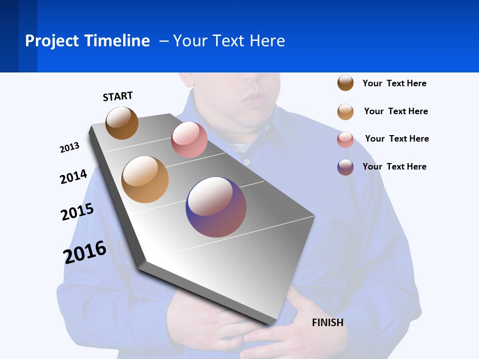 A Man In A Blue Shirt Is Holding A Blue Sign PowerPoint Template