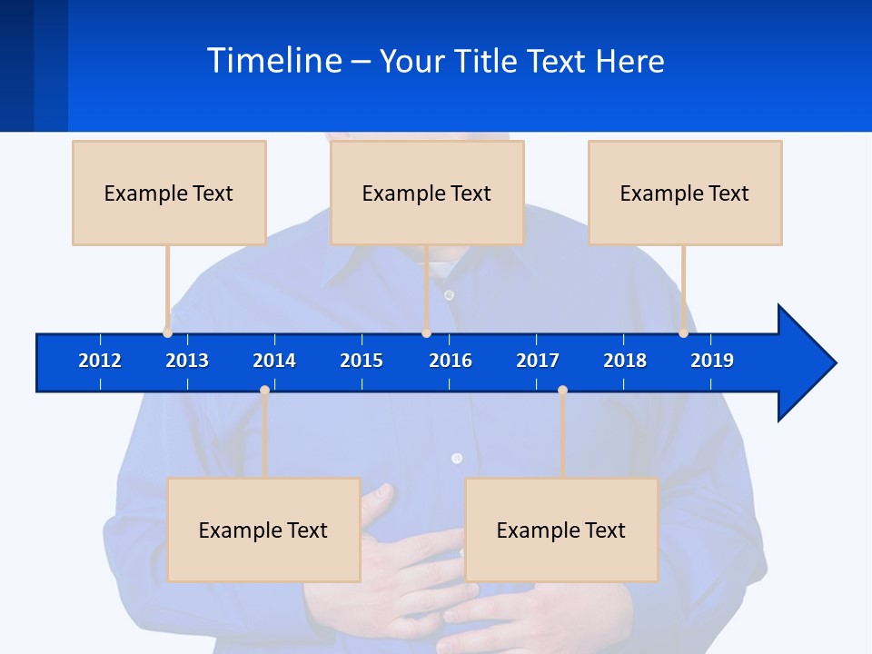 A Man In A Blue Shirt Is Holding A Blue Sign PowerPoint Template