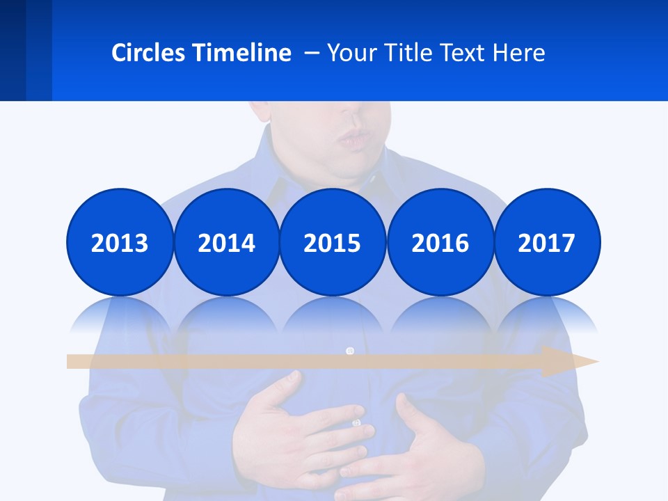 A Man In A Blue Shirt Is Holding A Blue Sign PowerPoint Template