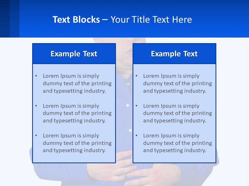 A Man In A Blue Shirt Is Holding A Blue Sign PowerPoint Template