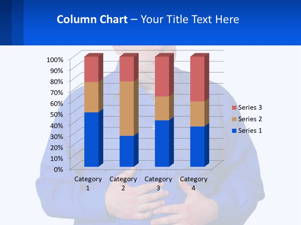 A Man In A Blue Shirt Is Holding A Blue Sign PowerPoint Template