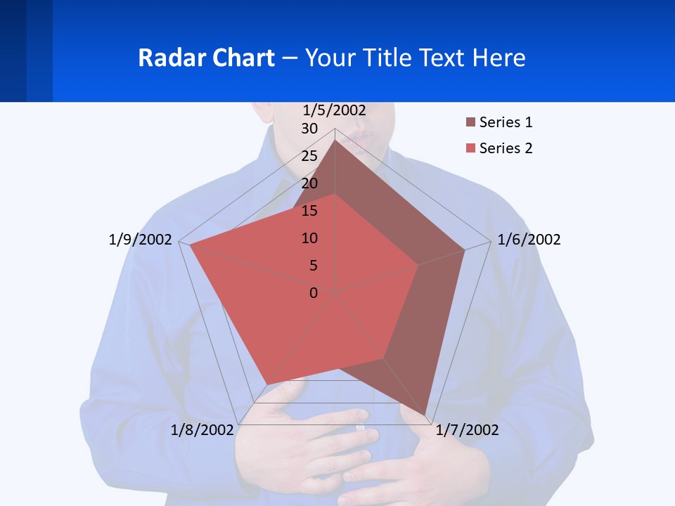 A Man In A Blue Shirt Is Holding A Blue Sign PowerPoint Template