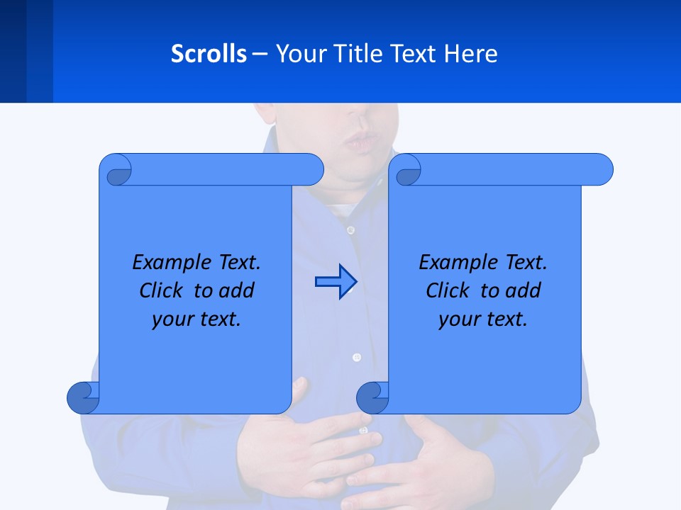 A Man In A Blue Shirt Is Holding A Blue Sign PowerPoint Template