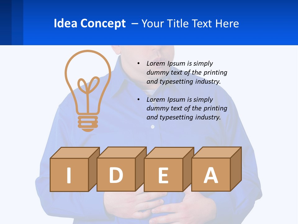 A Man In A Blue Shirt Is Holding A Blue Sign PowerPoint Template