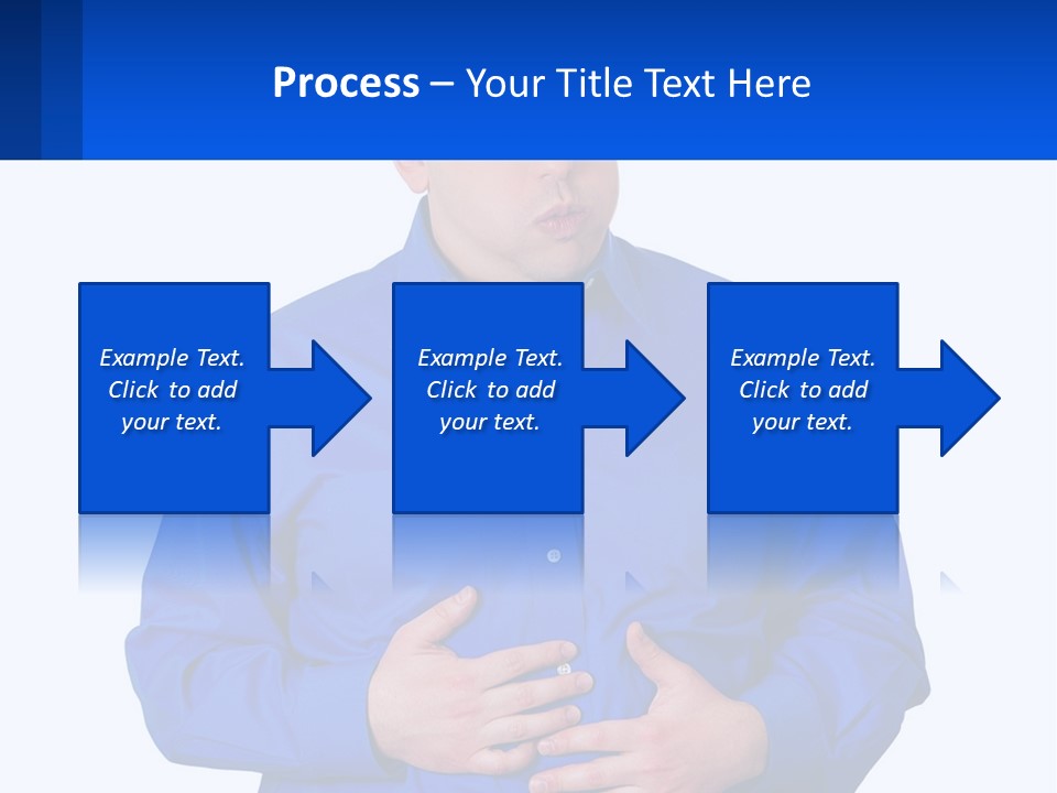 A Man In A Blue Shirt Is Holding A Blue Sign PowerPoint Template