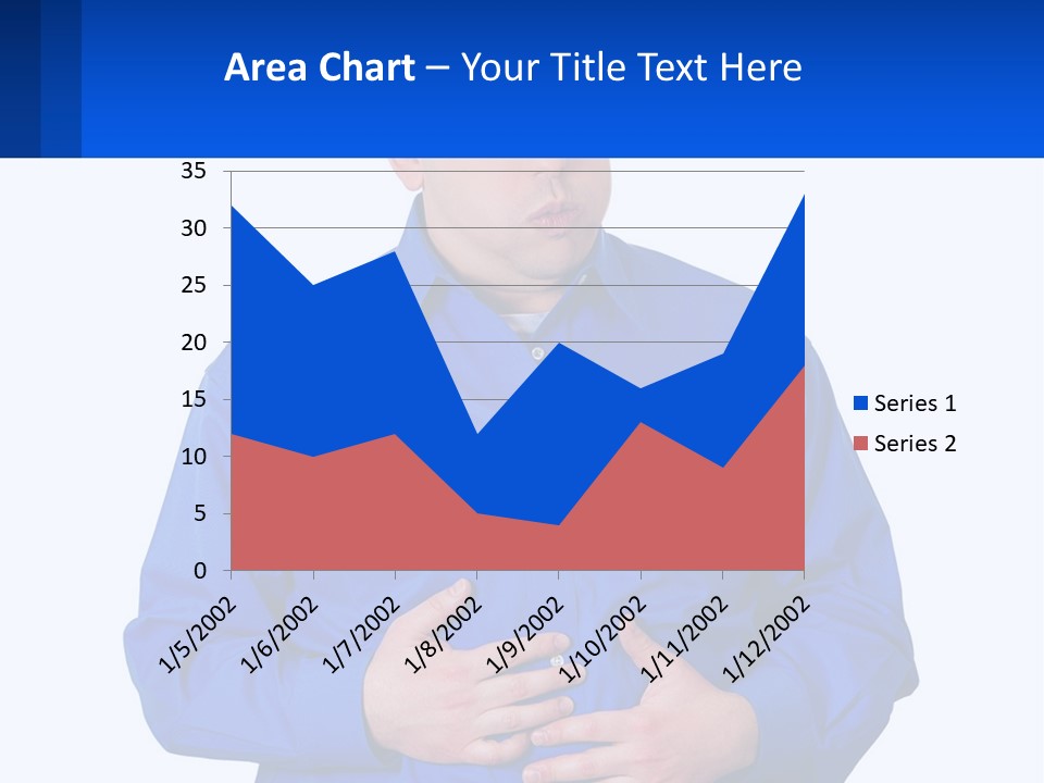 A Man In A Blue Shirt Is Holding A Blue Sign PowerPoint Template