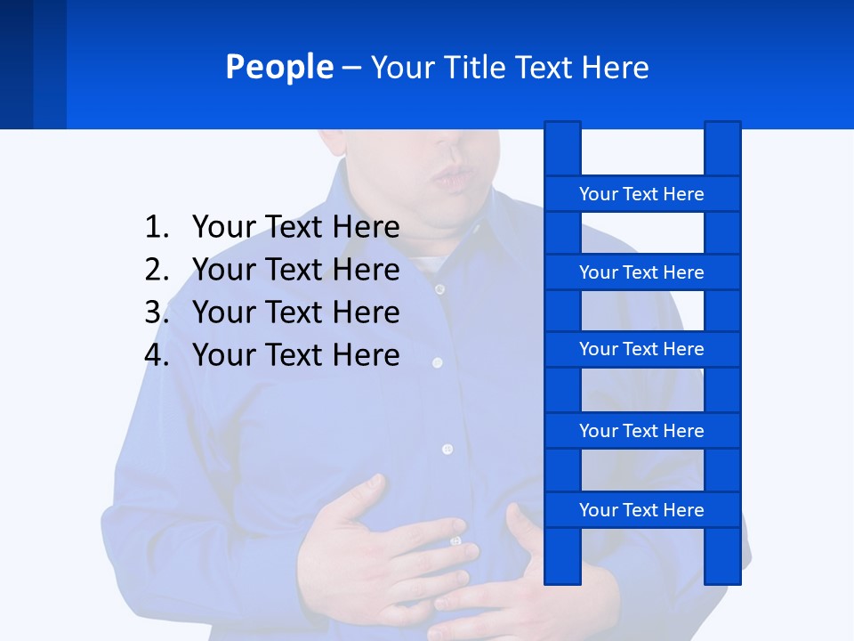 A Man In A Blue Shirt Is Holding A Blue Sign PowerPoint Template