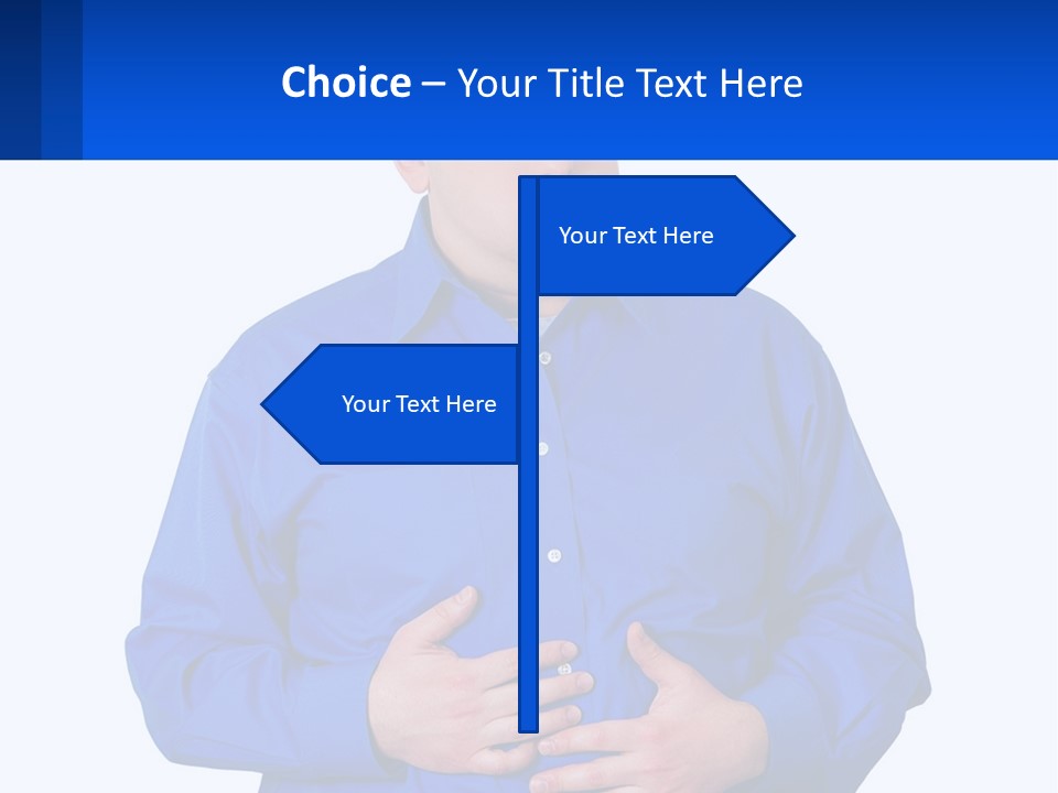 A Man In A Blue Shirt Is Holding A Blue Sign PowerPoint Template