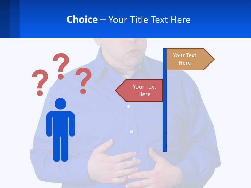 A Man In A Blue Shirt Is Holding A Blue Sign PowerPoint Template