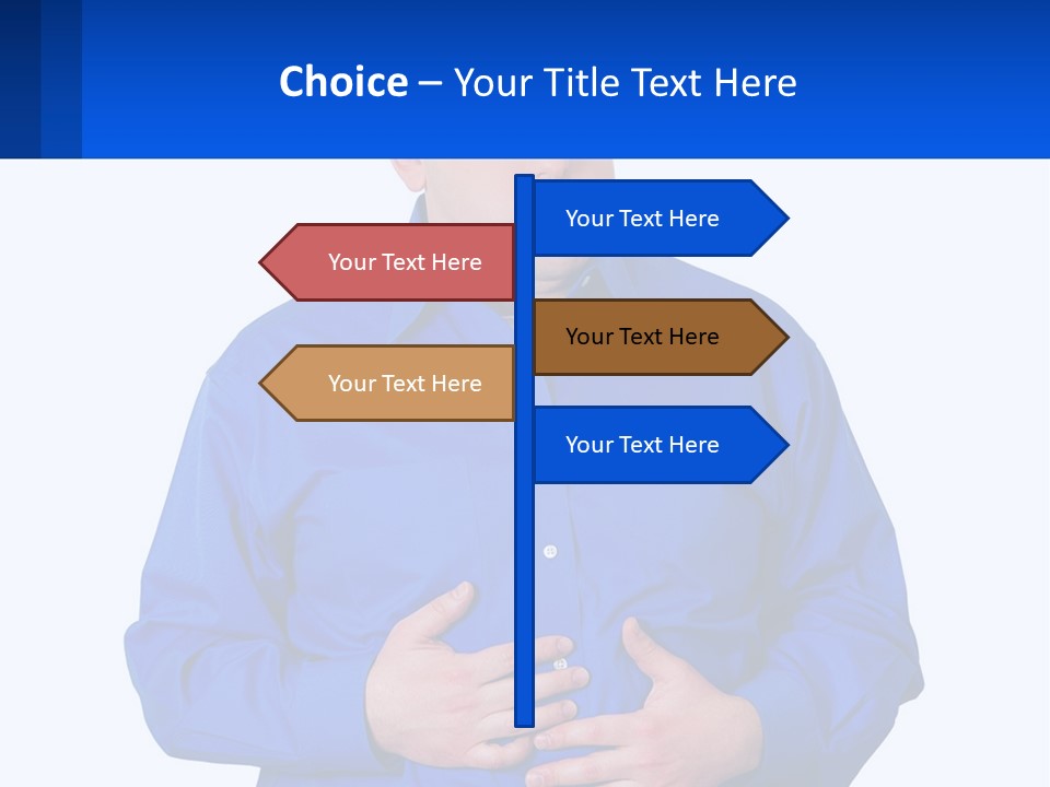 A Man In A Blue Shirt Is Holding A Blue Sign PowerPoint Template