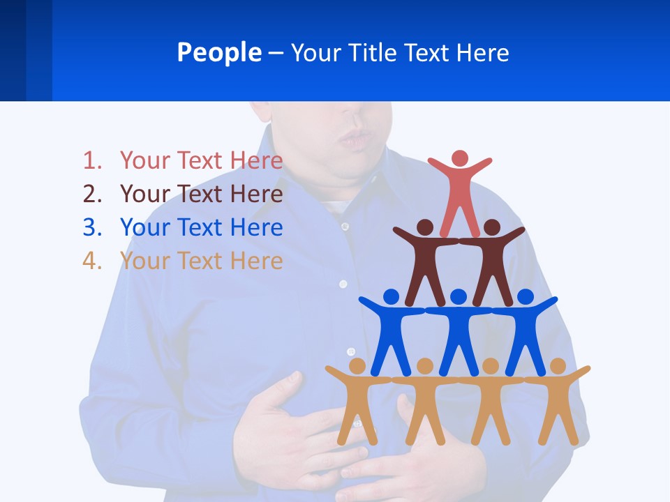 A Man In A Blue Shirt Is Holding A Blue Sign PowerPoint Template