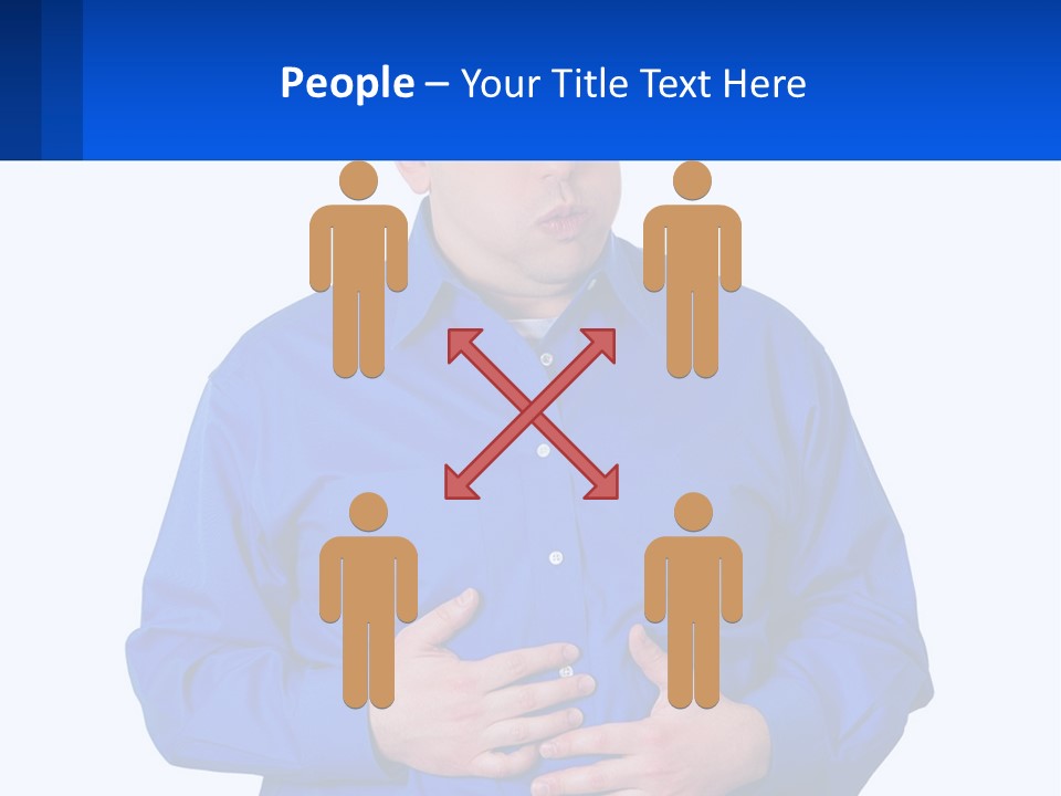 A Man In A Blue Shirt Is Holding A Blue Sign PowerPoint Template