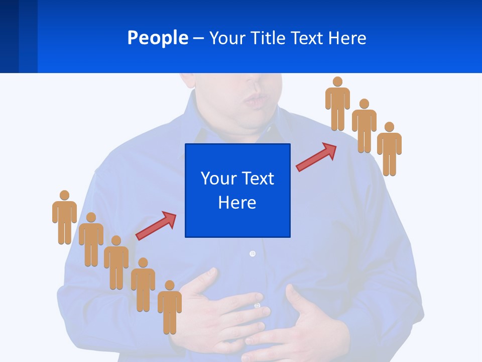 A Man In A Blue Shirt Is Holding A Blue Sign PowerPoint Template