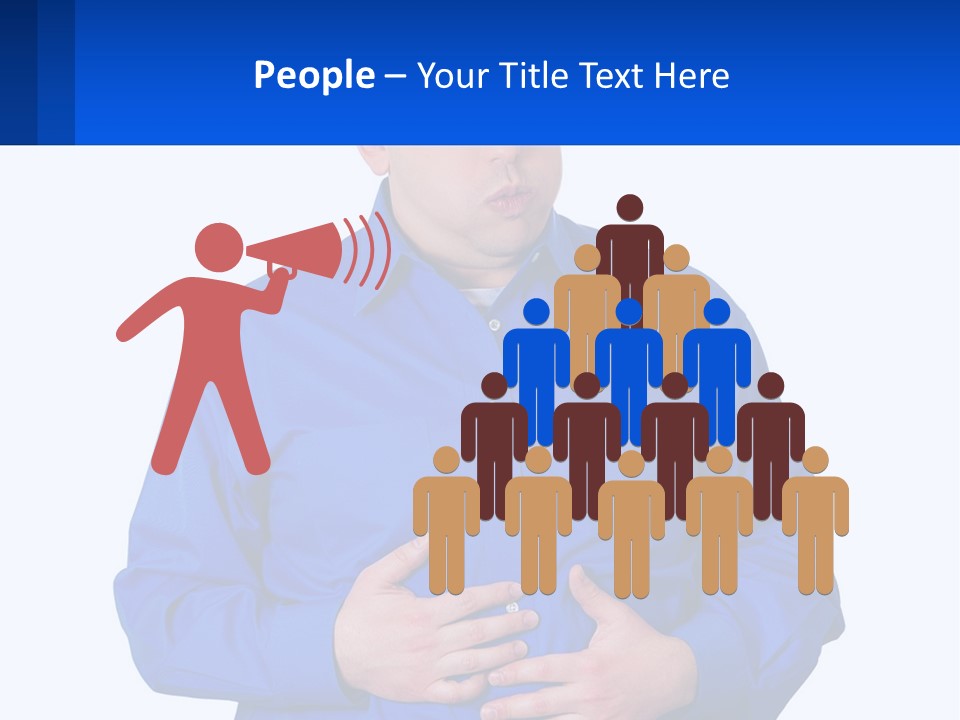 A Man In A Blue Shirt Is Holding A Blue Sign PowerPoint Template