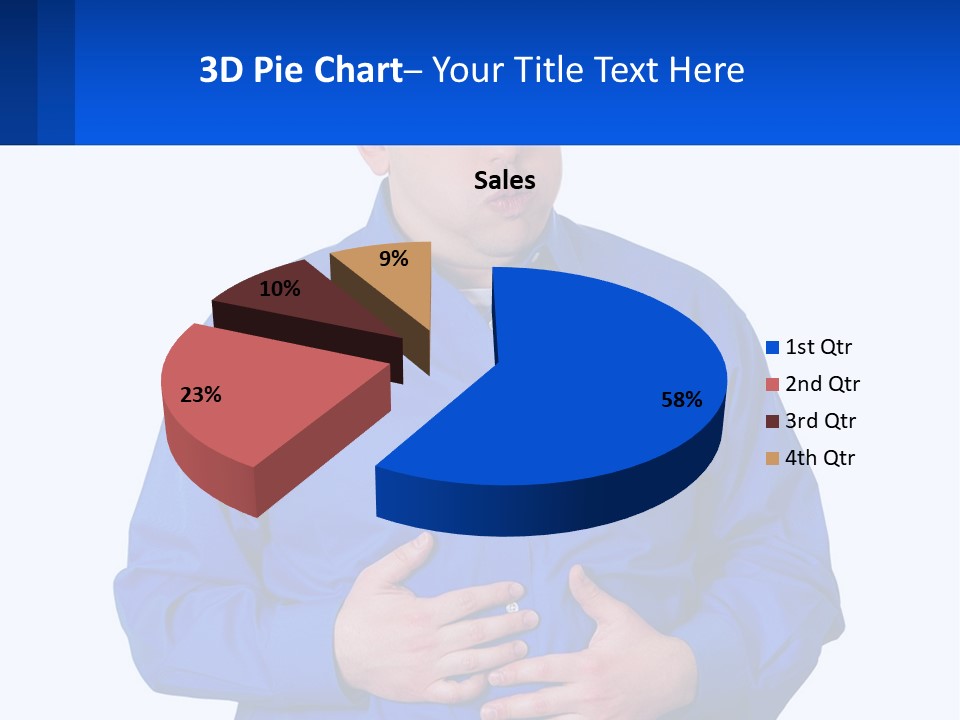 A Man In A Blue Shirt Is Holding A Blue Sign PowerPoint Template