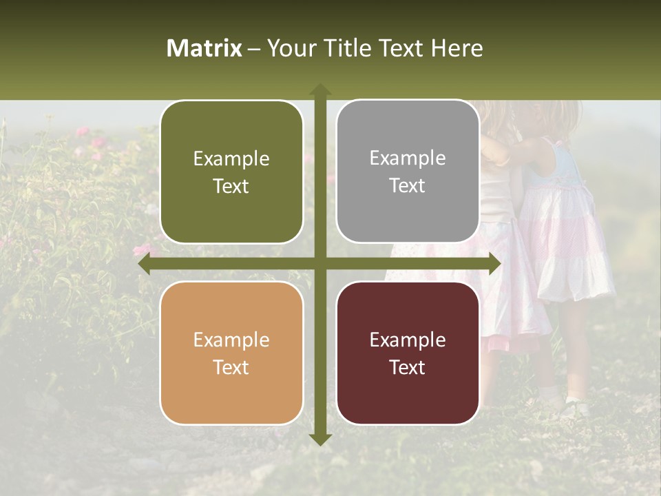 Two Little Girls Hugging Each Other In A Field PowerPoint Template