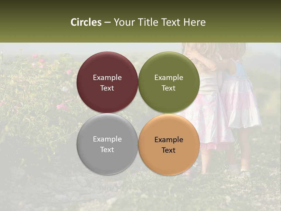 Two Little Girls Hugging Each Other In A Field PowerPoint Template