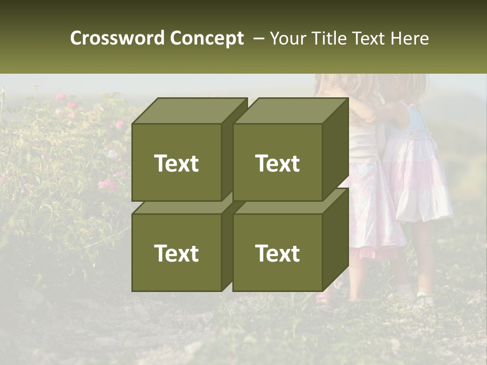 Two Little Girls Hugging Each Other In A Field PowerPoint Template