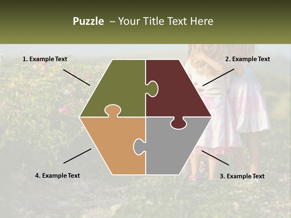 Two Little Girls Hugging Each Other In A Field PowerPoint Template