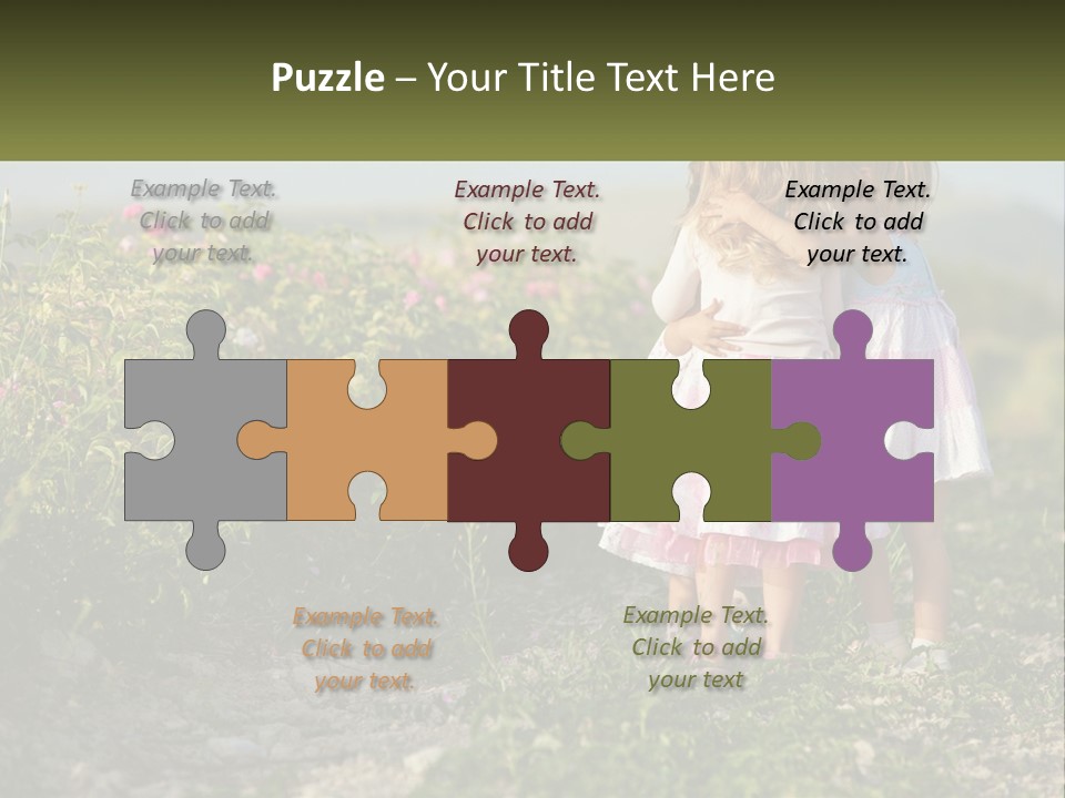 Two Little Girls Hugging Each Other In A Field PowerPoint Template