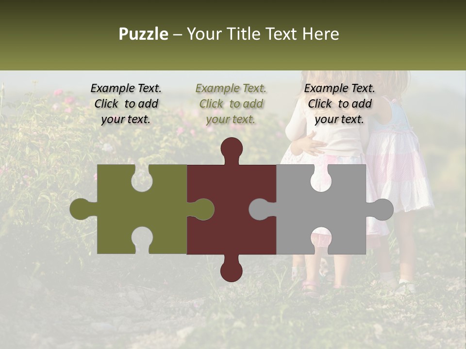 Two Little Girls Hugging Each Other In A Field PowerPoint Template