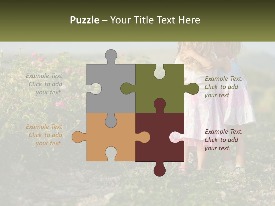 Two Little Girls Hugging Each Other In A Field PowerPoint Template