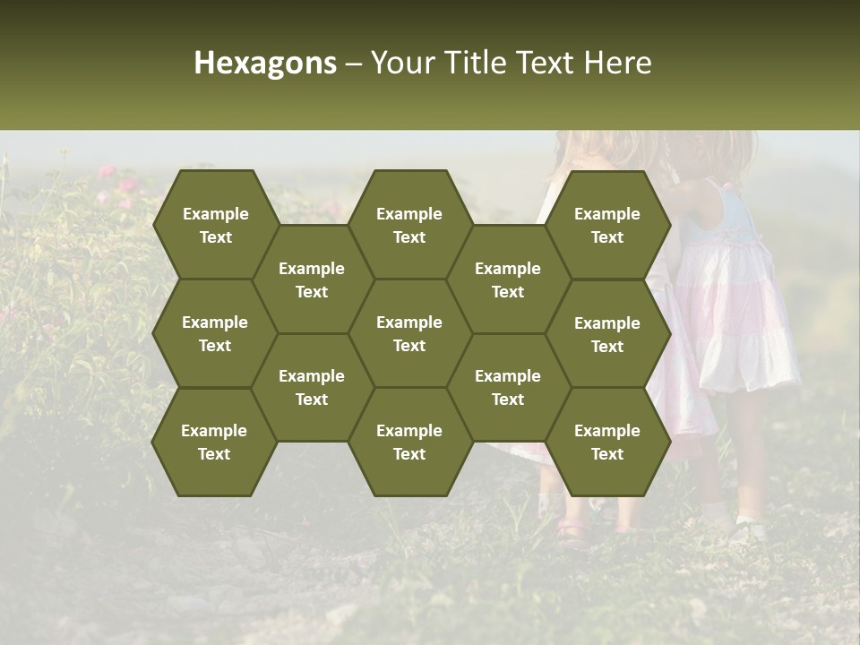 Two Little Girls Hugging Each Other In A Field PowerPoint Template