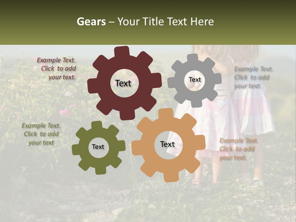 Two Little Girls Hugging Each Other In A Field PowerPoint Template