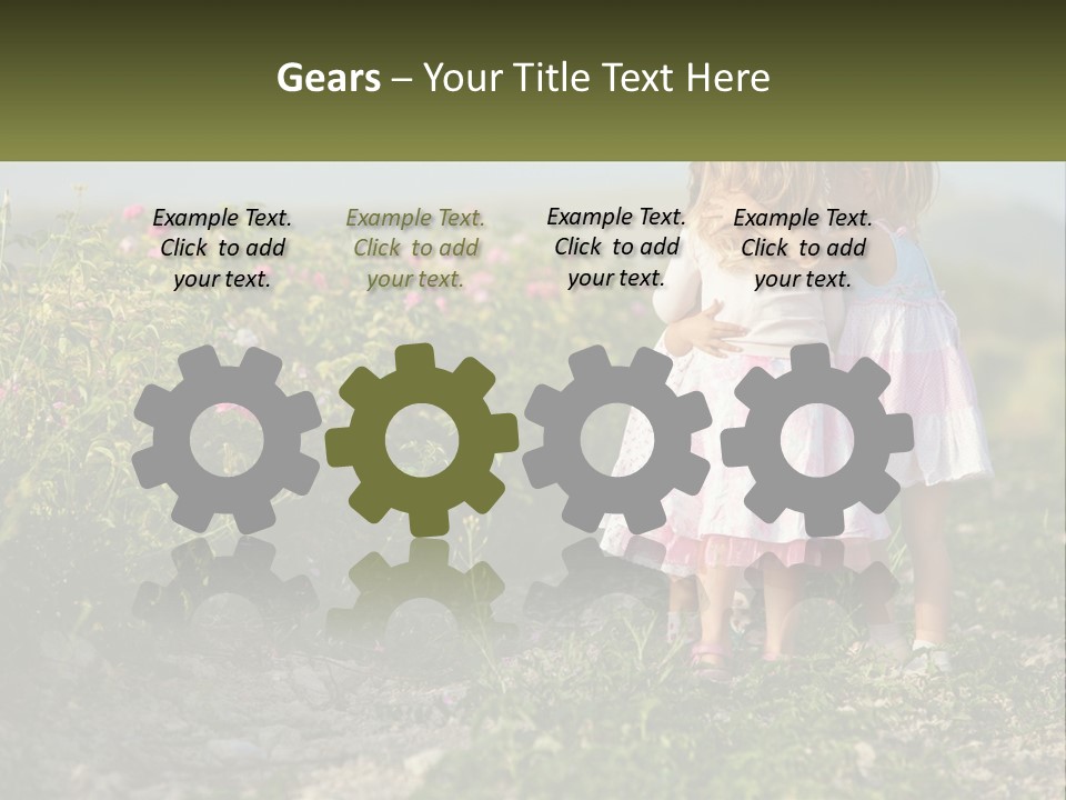 Two Little Girls Hugging Each Other In A Field PowerPoint Template