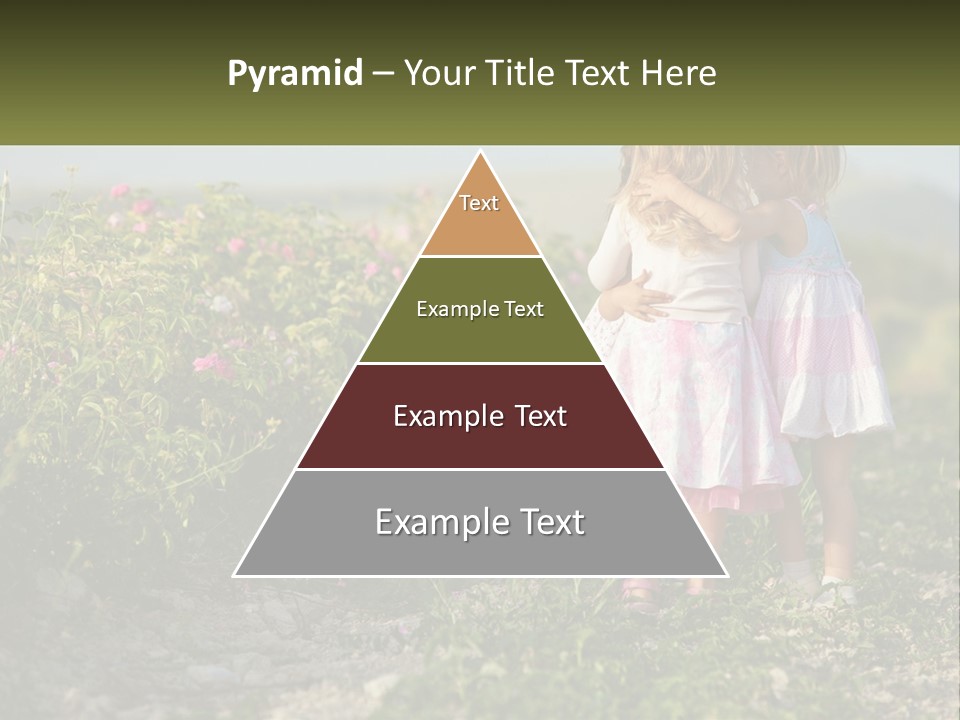 Two Little Girls Hugging Each Other In A Field PowerPoint Template