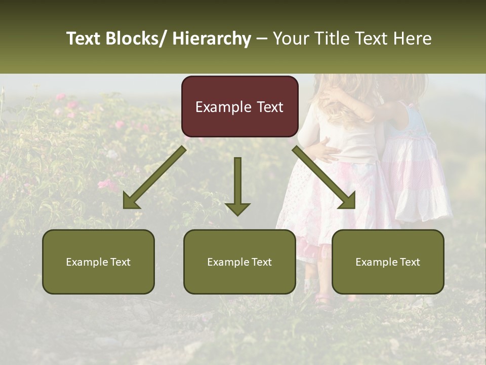 Two Little Girls Hugging Each Other In A Field PowerPoint Template