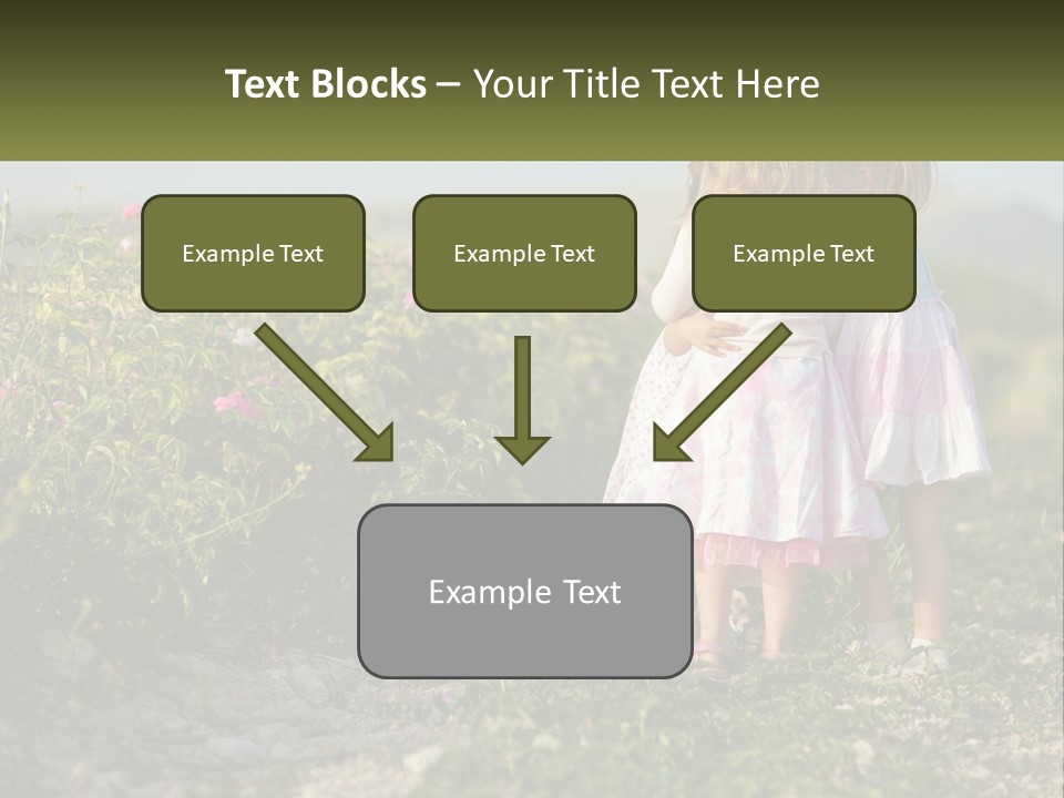 Two Little Girls Hugging Each Other In A Field PowerPoint Template