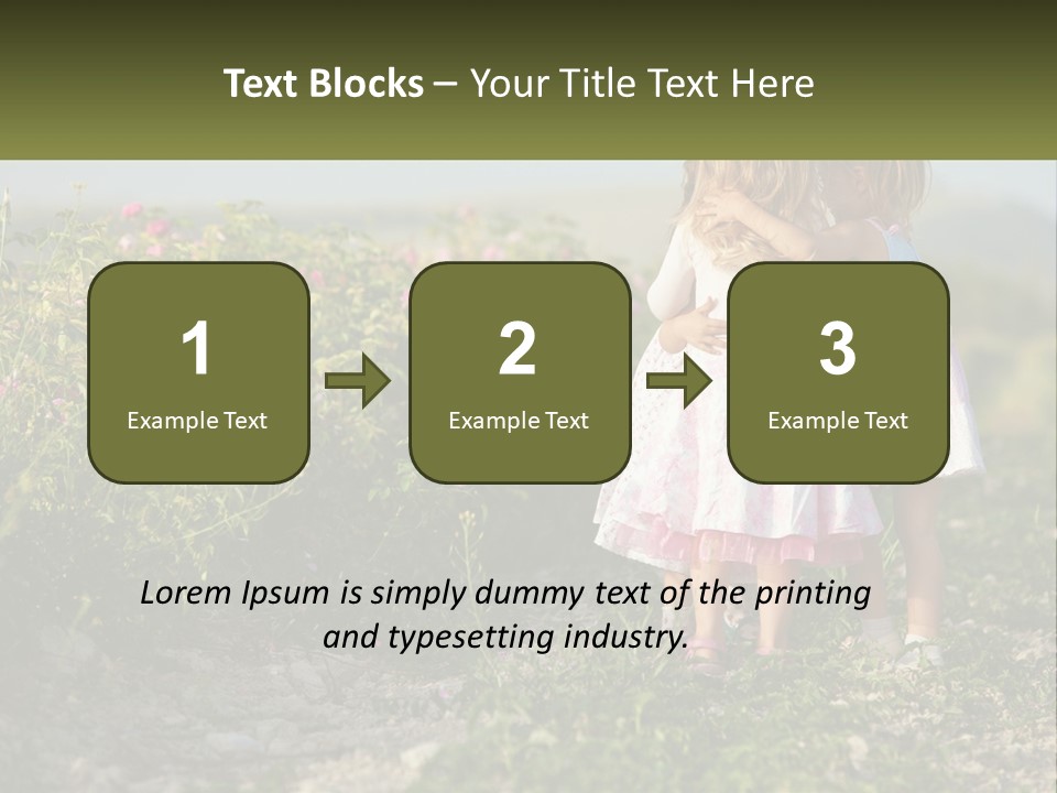 Two Little Girls Hugging Each Other In A Field PowerPoint Template