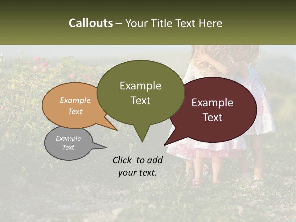 Two Little Girls Hugging Each Other In A Field PowerPoint Template