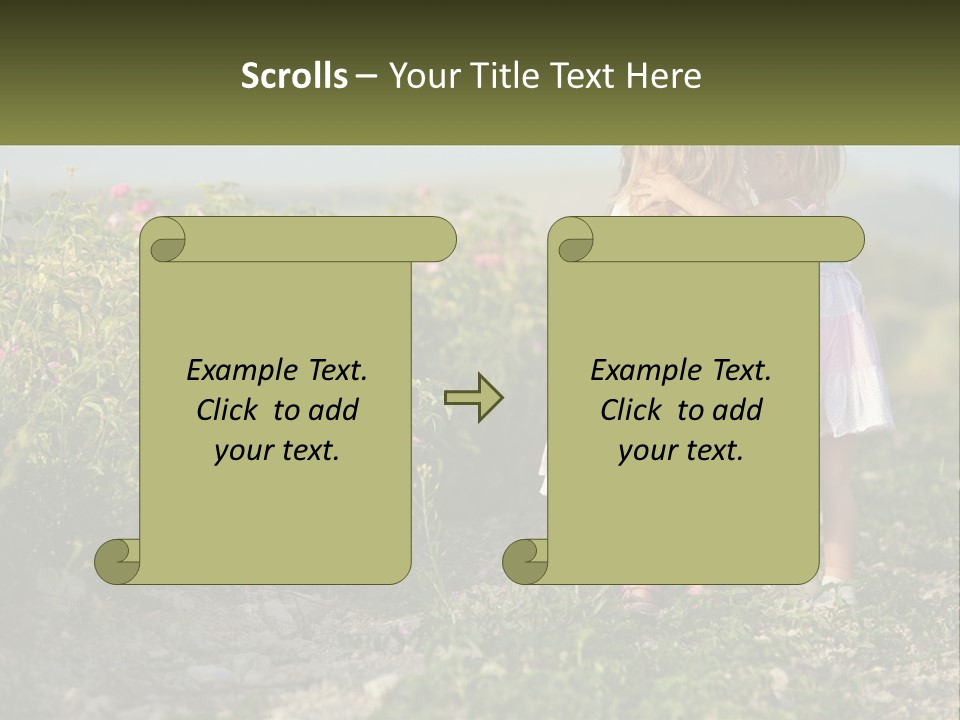 Two Little Girls Hugging Each Other In A Field PowerPoint Template
