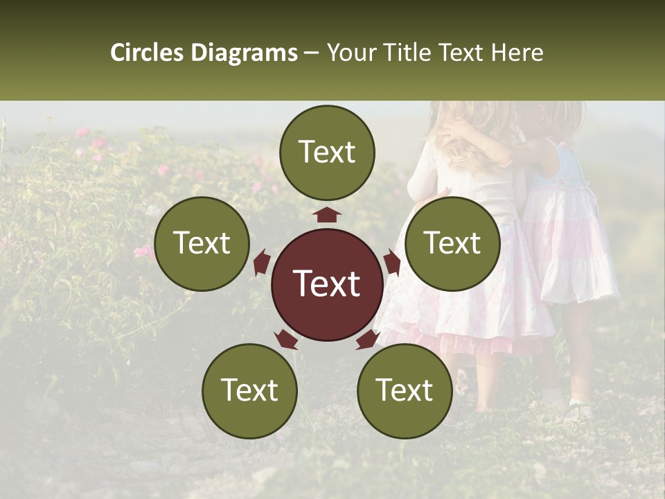 Two Little Girls Hugging Each Other In A Field PowerPoint Template