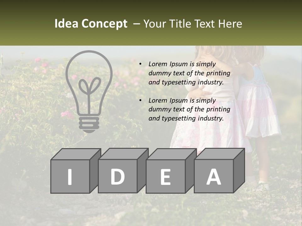 Two Little Girls Hugging Each Other In A Field PowerPoint Template