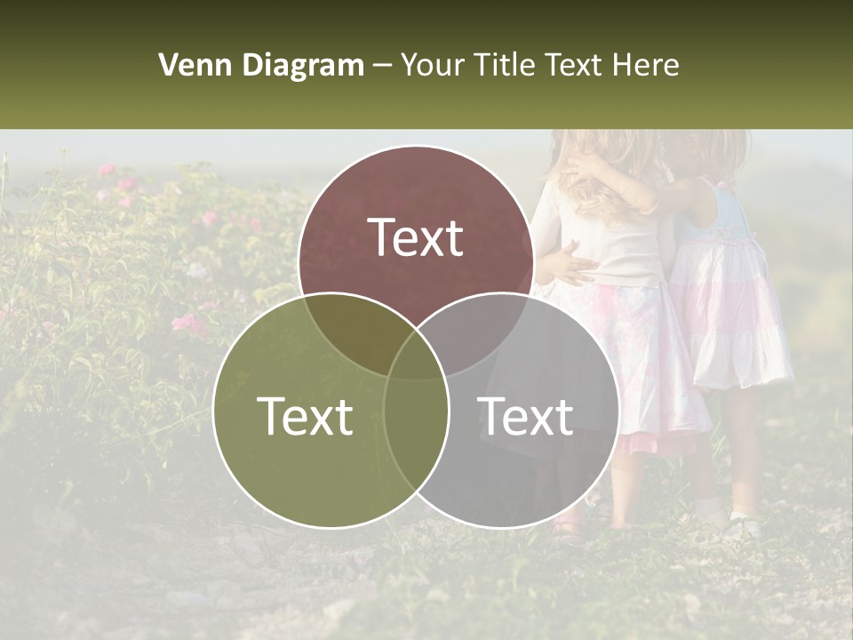 Two Little Girls Hugging Each Other In A Field PowerPoint Template