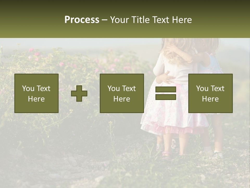 Two Little Girls Hugging Each Other In A Field PowerPoint Template