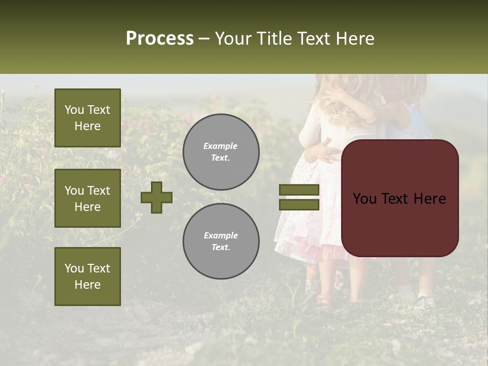 Two Little Girls Hugging Each Other In A Field PowerPoint Template
